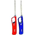 DEBIRE ABS Plastic Gas Lighter for Kitchen Stove, Candle Use | Refillable and Flame Adjustable | Built-in Safety Lock | Multicolored (Red-Blue - Pack of 2)