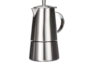 Cilio Espressokocher MODENA, Edelstahl , Für alle Herdarten geeignet , Ø 8,5 cm , Spülmaschinengeeignet , Mokka Kanne , Espressokocher 4 Tassen , Camping Kaffeekocher