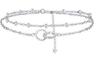 Hifeeled Cavigliera Donna Argento 925 con Doppia Catena Estate Spiaggia Catena Piedi - Anallergica Regolabile |22cm+4|