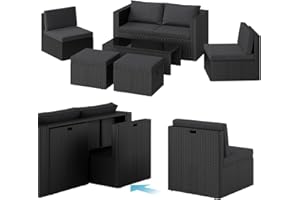 STEELSØN Polyrattan Gartenlounge Noctura, Outdoor Sitzgruppe 6-teilig, Gartenmöbel Set mit Sofa, Sessel, Hocker, Tisch, Sitzecke für bis zu 6 Personen, wetterfest, schwarz/anthrazit