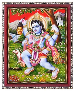 Koshtak kaal bhairav/Lord Bhairava/Bhairon Baba/Bhairavnath Photo Frame for Wall Hanging/Gift/Temple/puja Room/Home Decor Golden Frame with Unbreakable Acrylic Glass for Worship