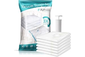 FLYNGO Polypropylene Reusable Ziplock Vacuum Storage Space Saver Bags For Clothes With Travel Hand Pump-Pack Of 5,White