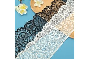Yulakes - 9 metri di bordatura in pizzo floreale elastica per artigianato, fai-da-te, abito da sposa, 10 cm di larghezza, colore nero