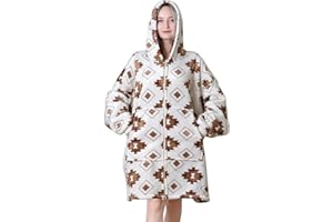 ‎QUEENSHIN Queenshin Hoodie Decke Boho Übergroßer für Damen Teenager Mädchen, Super Weiche Aztec Bequemes Sherpa Pullover Sweatshirt, Einheitsgröße