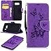 Produktbild Lonchee Samsung Galaxy S8 Wallet Tasche Brieftasche Schutzhülle , geprägten Prägung Muster Design Hochwertige PU Leder Folio Tasche Case Hülle im Bookstyle mit Standfunktion Kredit Kartenfächer Abnehmbare Handschlaufe(lila Schmetterling Prägung)