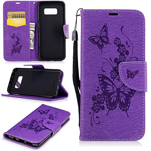 Samsung Galaxy S8 Hülle,Galaxy S8 Case,TOYYM PU Leder Flip Cover Wallet Case Bookstyle Brieftasche Tasche Schale Schutzhülle Vintage Blume Muster mit Standfunktion Karte Halter für Samsung Galaxy S8+1x Touch Pen(Color Random)+1x Staubschutz(Color Random)-Lila Blume - 4