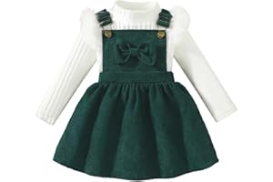 UUAISSO Vestiti per Bambine Maniche Lunghe Maglia a Coste Fiocco Velluto a Coste Gonna con Bretelle Abiti