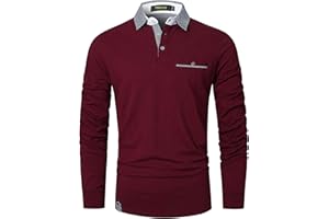 VMSUCIJ Polo de Sport à Manches Longues pour Homme Slim fit Polo en Coton t-Shirt de Golf avec Poches