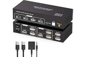 TJCXELE KVM Switch HDMI 2 PC 2 Monitor 4K30Hz Commutatore KVM USB 2.0 Doppio Monitor per Condividi e 4 Dispositivi USB Supporto Modalità Estesa/Copia con Cavi USB&Controller Desktop