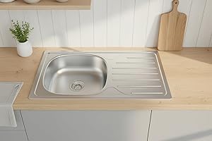 Faizee Home | Edelstahlspüle – Robuste Einbauspüle für Küche mit großem Becken | Auflagespüle aus hochwertigem Edelstahl inkl. Siphon-Set (Ohne Armatur, 76x44)