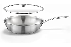 Cuisinox - Gourmet - Wok 28 cm inox - Triply - Compatible tous feux dont induction - Acier Inoxydable 18/10 - Finition Satinée - Poignée Fixe - Sans PFAS, PTFE, PFOA - Made in France