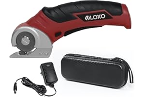 VLOXO Kartonschneider 4V Elektrischer Schere Kabellose Rollschneider mit Sicherheitssperre Universalschneider Wiederaufladbar Rotationsschneider Akkuschere für Filz Teppich Leder Kunststoff Pappe Rot