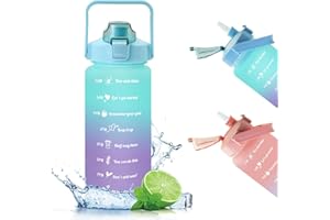 BILIONE Large Water Bottle 2L, BPA Free, Leak Proof 2 Liters Drink Bottles, Sport Water Bottle with Straw and Time Scale for Running, Riding, Study & Outdoor (Blue)
