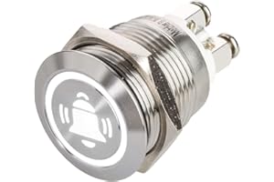 METZLER-TRADE LED Drucktaster mit Glocken-Symbol, Einbau Ø 19 mm flacher Edelstahl-Taster mit farbig beleuchtetem Glocken-Symbol und Schraubkontakten, wasserdicht IP67, AC/DC (Weiß)