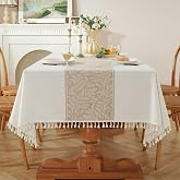 Pahajim Stain Resistant Rectangular Cotton Linen Tablecloths Washable Waterproof Protector Dining Table for Outdoors, Living
