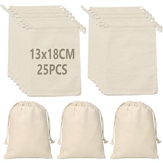 15 Pochons Coton 20x15cm Avec Cordon - Sacs Réutilisables Pour Cadeaux/DIY