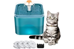 DONGQI Cat Water Fountain, 2L Pet Water Fountain Cat Bowl, Cat Fountain with LED Light and Activated Carbon Filter, Three Flow Patterns, Ultra Quiet Healthy and Hygienic Pet Drinking Bowl (Green)