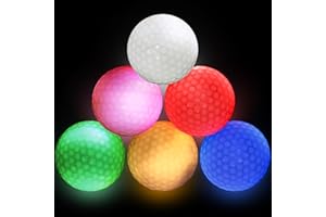 LEIKURVO Balles de Golf LED - 6 Pièces Balles Lumineuses pour Entraînement de Nuit et Tir Longue Distance Avec Éclairage LED (Rouge, Jaune, Vert, Bleu, Blanc)