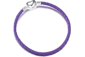 LSxAB Women Girls Heart Clasp Leather Moments Slider Charms Bracelets Compatible With Pandora Charms European Bead for Jewellery Making 17cm