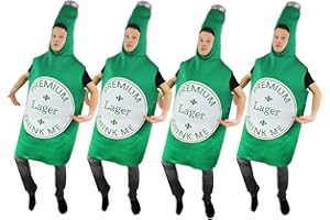 I LOVE FANCY DRESS LTD 4 disfraces de botella de cerveza para adultos, botella grande verde con etiqueta «Drink Me», disfraz divertido y novedoso para Oktoberfest, bávaro, festival de cerveza, despedidas de soltero