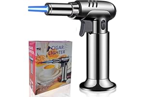 XWFEU Butane Torch Lighter,Kitchen Cooking Culinary Chef Blow Torch Flame Torch Adjustable Flame Gas Torch for Cooking BBQ Baking Brulee Creme DIY Crafts Soldering (Butane Gas Not Included) (Ice Black)