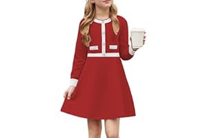 Arshiner Ragazze Abiti Invernale Calda A-Line Elegante Festa Collo Rotondo Maniche Lunghe Vestito per Bambine 6-14 Anni