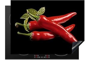 KitchenYeah© Cubre Vitrocerámica - Protector Vitroceramica Induccion 70x52 cm - Tapa Vitroceramica - Protector de Vitroceramica Pimiento rojo - Rojo - Especias - Negro