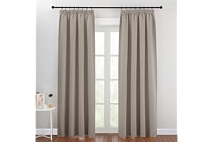 PONY DANCE Nieprzezroczyste zasłony z taśmą marszczącą, zaciemniające, zasłony termiczne, izolacja cieplna, ochrona przed zimnem, 2 sztuki, kolor piaskowy, 200 x 140 cm (wys. x szer.)