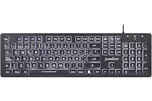 Perixx PERIBOARD 317 ES, Teclado estándar con retroiluminación, Letras Impresas en Grande, con Cable, QWERTY Español con Ñ, Negro