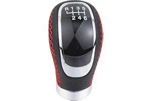 Padaodao 6 Speed Gear Knob Leather Shifter Head Lever Stick Shift Car Grip Handle for Most Automatic Manual Vehicles SUV Trucks, Red