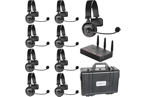 CAMETV Came-TV Paquete de 9 Auriculares de intercomunicación inalámbricos Waero Sistema de comunicación de intercomunicación dúplex Completo Distancia de hasta 1200 pies Micrófono ENR Cancelación de Ruido