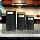 UCR HOME 3'L&uuml; Set Metal &Ccedil;ay Kahve Şeker Saklama Kavanozu - Siyah