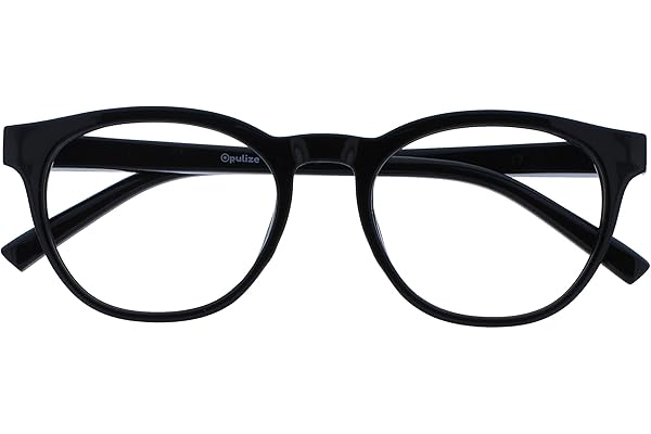 OPULIZE Blu Gafas con Bloqueo de Luz Azul Montura Redonda Negra Bisagras de Muelle Mejoran el Sueño Ordenador Gaming Antirreflejante Hombre Mujer B5-1 +0.00
