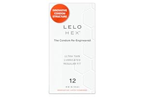 LELO HEX Preservativos Finos Ligeramente Lubricados para Hombre, Pack de 12 Condones de Pene Que, en Vez de Puntos o Estrías, Tienen Celdas Hexagonales