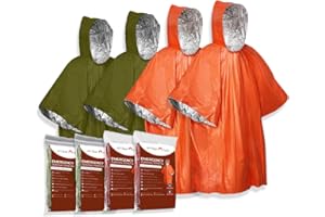 Ember Rock Emergency Survival Poncho with Thermo Mylar Foil Coating and Blanket for Heat Retention Rain Cover Reversible with Hood