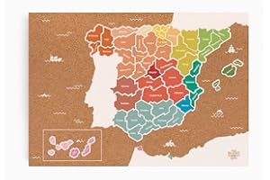 RASCA VIAJEROS Mapa de corcho de España, Blanco/color, 40x60