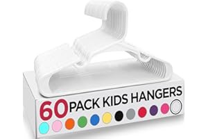 Utopia Home Wieszaki na ubrania dziecięce z tworzywa sztucznego, do pokoju dziecięcego i szafy na ubrania, trwałe i smukłe wieszaki na ubrania dla małych dzieci (60 sztuk, białe)