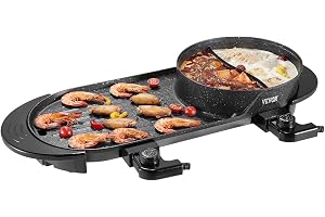 VEVOR Elektrisk kastrull för BBQ med grill, 2 200 W, rökfri, koreansk grill med separat dubbeltemperaturkontroll, non-stick