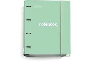 Miquelrius - Folder na dokumenty A4 Emotions, segregator z 4 pierścieniami + 100 kartek A4 w kratkę, 5 mm, papier 90 g/m², gumowe, kolor miętowy zielony