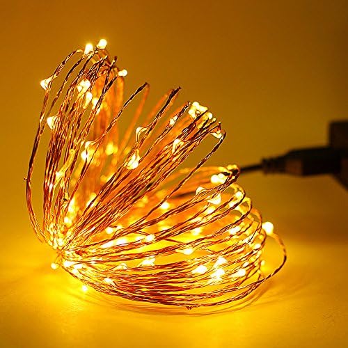 (Nijiadipai) Waterproof Decorative 100 LEDs 33ft USB Powered Copper Wire Starry Fairy String Lights Led Rope Lights for Bedroom Patio Garden Christmas Outdoor Party Wedding Lamping Warm White