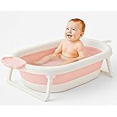 MomNess Foldable Baby Bathtub for 0–3 Years | Collapsible Portable Bath Tub with Soap Holder & Drain Plug | Non-Slip Legs, He
