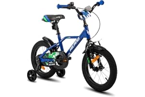 HH HILAND HILAND Bici per bambini da 12/14/16/20 pollici per bambini e bambine dai 2 anni e più, con rotelle, freno a mano e freno a contropedale, verde/nero e arancione/nero e verde/blu