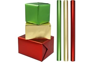 HJYODY Rotolo di carta da regalo opaca da 3 rotoli, 43 cm x 3 m, carta da regalo rossa, verde e oro per matrimoni, San Valentino, compleanni, feste, decorazioni regalo per festival