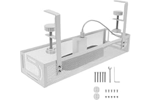 Dr Macca White Under Desk Cable Management Tray - Clamp Mount Wire Management for Office, Sturdy and Easy to Install, Cable Ties for Standing Desk Cable Tidy - Professional Look (White)