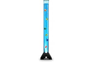 Straame 90cm Bubble Fish Lamp, Colour Changing LED Light, Sensory Room Decor & Mood Lamp, Includes Artificial Tropical Fish, Adjustable Bubble Tube, Plug-in Power, Black Base