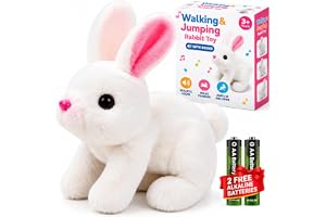KESRINPLUS Hopping Walking Bunny Animal Toy with Sounds, Jumping Interactive Electronic Plush Toy with Wiggling Ears, Twitching Mouth & Nose, Kids Gift,7 Inch, 2 AA Batteries Included