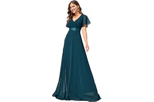 Ever-Pretty A-línea Vestido de Fiesta Cuello en V Manga Corta Gasa Corte Imperio para Mujer 09890