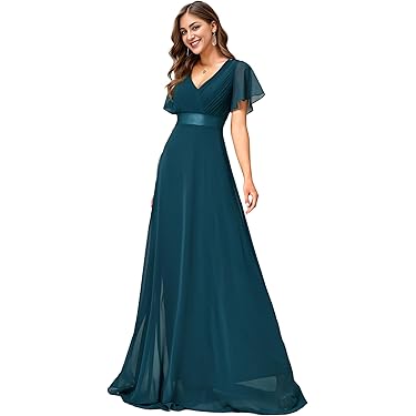 Vestito Cerimonia Donna Ever-Pretty - Scollo A V, Linea Impero, Spacco, Elasticità, 100% Poliestere - Foto 10