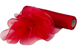 Weddecor 25m x 29cm Snow Sheer Red Organza Roll Sash Glitter Fabric for Table Runner Sashes Wedding & Christmas Decoration, Chair Cover Bows, Party Favours, Ribbon Crafting Supplies, 1pc