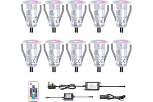 CISLAN CISALN RGB LED Decking Lights - Φ18mm Outdoor Waterproof Plinth Deck Light, High Brightness Buried Garden Light for Kitchen Plinths, Bathroom, Saunas - Pack of 10 (RGB)